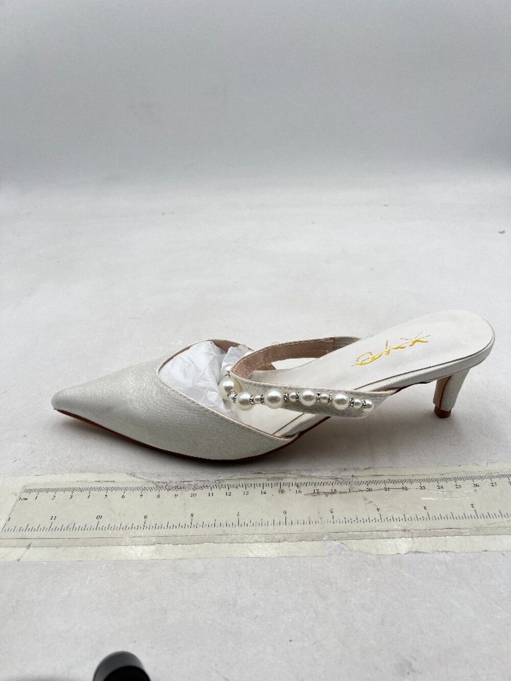 XYD White Mule Pearls Strappy Pointed Toe Stylish Beaded Slides Sandals